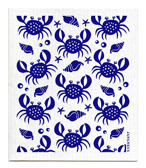 Swedish dishcloth 100% biodegradable 7 by 8 inches, Crabs blue by Jangneus