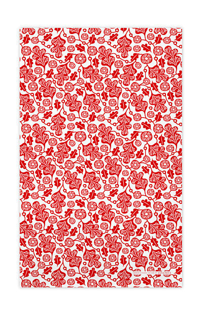 Swedish Kitchen Towels - Oak Leaf - Red