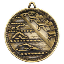 Swimming Deluxe Medal - Antique Gold 2.35In