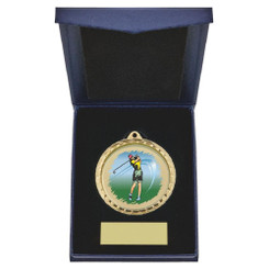 TW20-163-868CG / 60mm Gold Female Golf Medal in Case