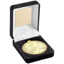 Black Velvet Box And 50mm Medal Football Trophy - Gold 3.5"