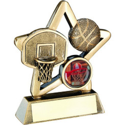 Brz/Gold Basketball Mini Star With Plate - 4.25"