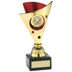 Gold/Red Tri Dot Trophy With Plate - 6"