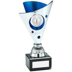 Silver/Blue Tri Dot Trophy With Plate - 6"