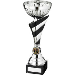 Silv/Blk Striped Stem Trophy With Plate - 10"