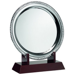 Silver Plated 'Rope' Salver On Wooden Stand - 9.5"
