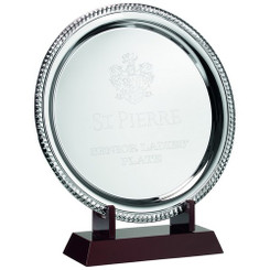 Silver Plated 'Rope' Salver On Wooden Stand - 11.5"