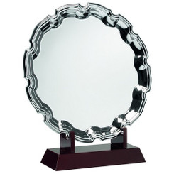 Silver Plated 'Chippendale' Salver On Wooden Stand - 13.5"