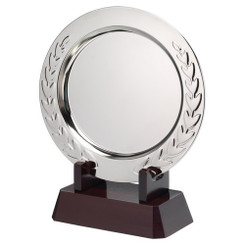 Silver Plated 'Laurel' Salver On Wooden Stand - 349mm