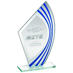 Jade Glass Sail Plaque With Blue/Silv Highlights - (5mm Thick) 8"