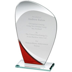 Jade Glass Curved Plaque With Red/Silver Detail - 7.25"