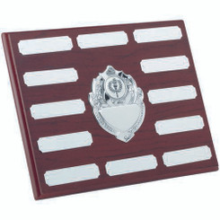 Rosewood Plaque With Chrome Fronts And Plates - 12 Plates 7 X 9"