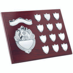 Rosewood Plaque With Chrome Fronts And Record Shields - 9 X 12"