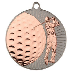 Golf 'Two Colour' Medal - Matt Silver/Bronze 2.75"