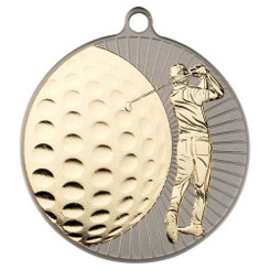 Golf 'Two Colour' Medal - Matt Silver/Gold 2.75"