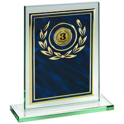 Jade Glass Plaque With Blue/Gold AluMinium Front Trophy - 6"