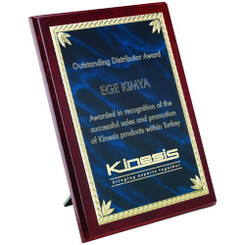 Rosewood Plaque With Blue/Gold AluMinium Front - 8"