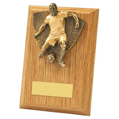 Male Footballer Wood Plaque Award - 13cm