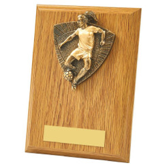 Female Footballer Wood Plaque Award - 15cm