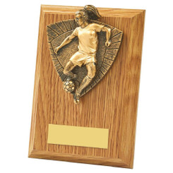Female Footballer Wood Plaque Award - 13cm