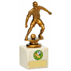 Antique Gold Male Footballer on Marble Column - 16.5cm