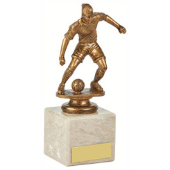 Antique Gold Female Footballer on Marble Column - 19cm