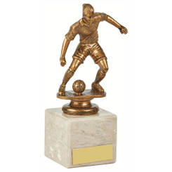 Antique Gold Female Footballer on Marble Column - 16.5cm