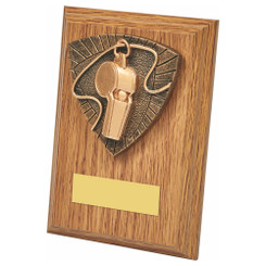 Referee's Whistle Wood Plaque Award - 13cm