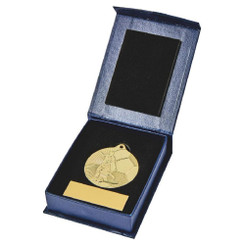 45mm Male Football Medal in Case (Gold / Silver) - 4.5cm