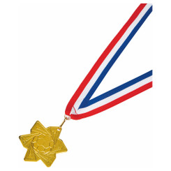 60mm Star Football Medal with Ribbon (Gold / Silver) - 6cm