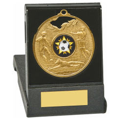 70mm Football Medal in Case (Gold / Silver / Bronze) - 7cm