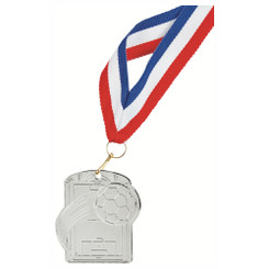 Rectangular Silver Football Medal/Ribbon - 6cm
