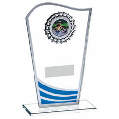 Glass Award with Blue Waves and Silver Trim - 20cm