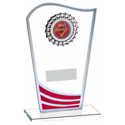 Glass Award with Red Waves and Silver Trim - 20cm