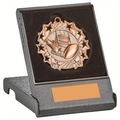 60mm Antique Gold Rugby Medal in Case - 6cm