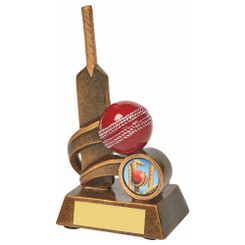 Resin Cricket Bat Trophy with Red Ball - 14.5cm