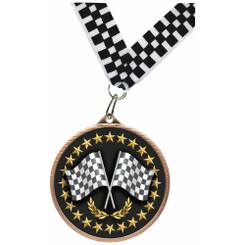 55mm Cross Flags Medal + Chequered Ribbon - 5.5cm