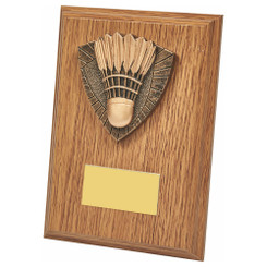 Wood Plaque with Resin Badminton Trim - 15cm