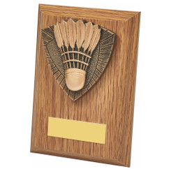 Wood Plaque with Resin Badminton Trim - 13cm