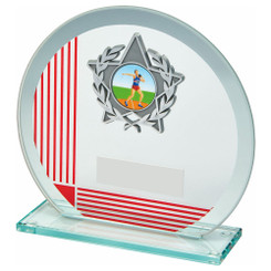 Glass Award with Red Stripe and Trim - 13cm