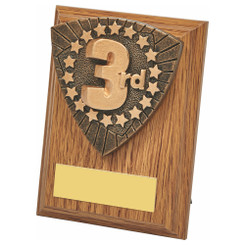 Wood Plaque with 3rd Place Resin Trim - 10cm