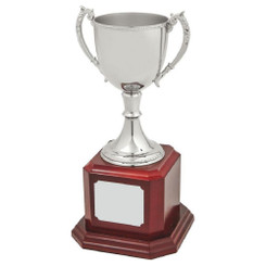 Nickel Plated Cup on Wood Base - 30cm