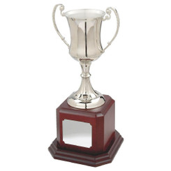 Nickel Plated Cup on Wood Base - 32cm