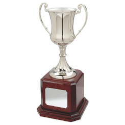 Nickel Plated Cup on Wood Base - 36cm