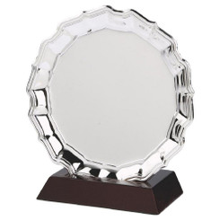 Nickel Plated Salver with Wood Plinth - 20cm