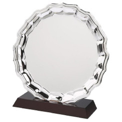 Nickel Plated Salver with Wood Plinth - 30cm