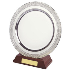 Silver Plated Salver on Wood Stand - 20cm