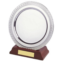 Silver Plated Salver on Wood Stand - 18cm