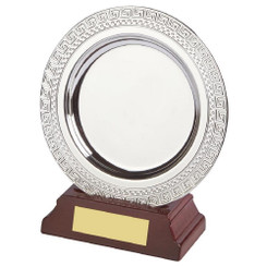 Silver Plated Salver on Wood Stand - 13cm