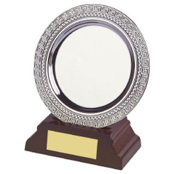 Silver Plated Salver on Wood Stand - 10cm